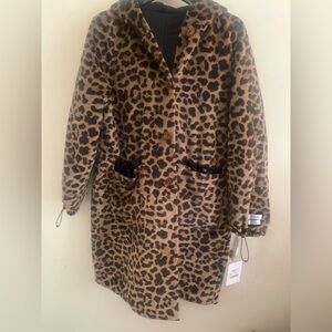 Jane Post Black / Leopard Print Reversible Hooded Coat